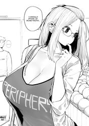 big_breasts ear_piercing glasses huge_breasts human inne_sulistya_robin mature_female norman_maggot original shoulder_length_hair staring_at_breasts sweat