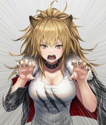 anbe_yoshirou animal_ears arknights big_breasts black_nail_polish black_nails blonde_hair female lion_ears lion_girl painted_nails siege_(arknights) tagme tank_top y_ambe