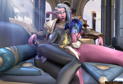 1boy 1futa 2021 3d 3d_(artwork) alliance balls bastion_(warcraft) blizzard_entertainment blowjob blue_eyes blue_hair cayrae_shadowcrest clothed clothing dreamswarart elf elf_ears exposed_anus exposed_balls exposed_penis fellatio femboy futa_is_bigger futa_on_femboy futa_on_male futanari glasses half_naked hand_on_penis hole_in_pants large_breasts large_penis night_elf oral oral_sex original_character penis_size_difference pointy_ears purple_skin sex silver_eyes silver_hair small_penis sucking void_elf warcraft white_gloves world_of_warcraft