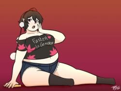 bbw belly_overhang big_belly big_female blush blush chubby chubby_female embarrassed fat fat_ass fat_female fat_fetish fat_girl fat_woman fatty large_female obese obese_female overweight overweight_female pig plump pork_chop shameimaru_aya tengu thick_thighs touhou tubby weight_gain