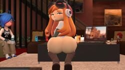 3d 3d_(artwork) big_ass big_ass_cheeks big_booty big_butt blush bottomless bubble_butt buttcheeks female_only human_meggy living_room looking_at_partner looking_at_viewer meggy_spletzer smg4 squatting tari_(smg4)