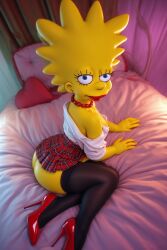 ai_generated ass bed crazy hooker lisa_simpson pleated_skirt stripper the_simpsons white_bra