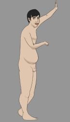 1500chan 1boy anao fat grey_background looking_at_viewer nude self-portrait simple_background solo standing