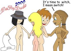 2000 2boys 2girls archie_comics black_hair blonde_hair brown_hair bucket_hat chloe_flan da_pop_dude dark-skinned_female dark_skin dreadlocks erect_penis harvey_dwight_kinkle hidden_eyes human nude nude_male_nude_female pi presenting_penis sabrina:_the_animated_series sabrina_spellman sabrina_the_teenage_witch undressing