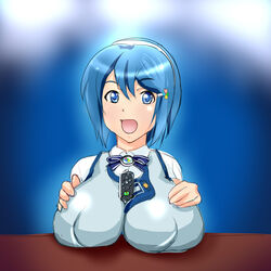 1girls 7-tan bb between_breasts big_breasts blue_eyes blue_hair breasts clothed clothing colorado_(artist) controller female female_only hair hair_ornament huge_breasts humanoid large_breasts looking_at_viewer madobe_nanami microsoft microsoft_windows nanami_madobe object_between_breasts open_mouth os-tan remote_control sexually_suggestive short_hair simple_background smile solo windows windows_7