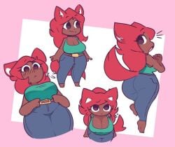 :< :3 :o anthro breasts clothing curvy female furry jeans legs_together medium_ass medium_breasts red_hair t-shirt terraria welwraith zoologist_(terraria)