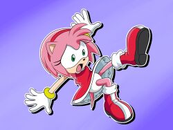 1girls amy_rose anthro furry green_eyes hedgehog panties pantyshot pink_body red_boots red_dress skirt solo sonic_(series) sonic_the_hedgehog_(series) sonic_x underwear upskirt white_panties