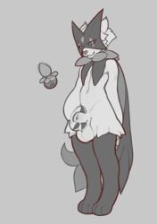 1boy 2024 animal_genitalia anthro balls biped digital_media_(artwork) digitigrade full-length_portrait fully_sheathed generation_9_pokemon genitals greyscale hand_on_own_sheath hi_res male male_anthro meowscarada monochrome nintendo nude_anthro nude_male paws pokemon pokemon_(species) portrait pseudo_clothing sheath smile snowskau solo