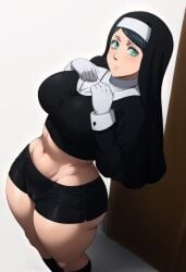 ai_generated black_clover cameltoe hi_res hotpants hourglass_figure lily_aquaria nun nun_outfit sister_lily tagme