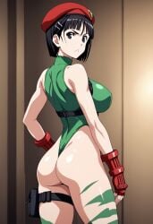 1girls ai_generated angry ass ass_focus black_eyes black_hair cammy_white_(cosplay) color combat_boots fingerless_gloves green_leotard hair hair_ornament headwear huge_breasts kirigaya_suguha leotard light-skinned_female light_skin primer_ai red_gloves short_hair skinny solo sword_art_online uncensored