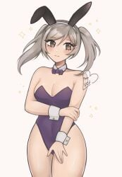 1girls alternate_costume animal_ears bare_arms bare_shoulders bare_thighs bow bowtie breasts bunny_ears bunny_girl bunnysuit covered_navel cowboy_shot detached_collar fake_animal_ears female female_only fire_emblem fire_emblem_awakening grey_background grey_eyes grey_hair long_hair looking_at_viewer medium_breasts nintendo purple_bow purple_bowtie purrlucii rabbit_ears robin_(female)_(fire_emblem) robin_(fire_emblem) robin_(fire_emblem)_(female) simple_background smile solo standing thighs twintails wrist_cuffs