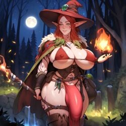 1futa 1futanari ai_generated areola_slip areolae arm_tattoo ball_bulge balls_under_clothes bikini_top bottomless_loincloth breasts bulge bulge_through_clothing bulge_under_clothes casual chest_tattoo civitai corset druid dungeons_and_dragons eladrin elf elf_ears elf_futanari erect_nipples fire fireball flaccid freckles full_moon futa_only futanari green_eyes green_hair huge_ass huge_balls huge_breasts huge_butt huge_cock huge_testicles huge_thighs knee_boots large_areolae large_ass large_balls large_butt large_nipples large_penis large_testicles large_thighs leather_straps loincloth long_hair magic magic_user micro_bikini multicolored_hair neck_tattoo night nipple_bulge nipples_visible_through_clothing novelai original_character penis penis_bulge penis_under_clothes penis_under_loincloth pubic_tattoo randgrid_the_wise red_clothing red_hair satchel skadithrax staff tattoos thigh_tattoo twin_braids witch witch_hat