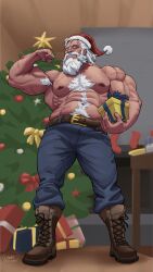 abs activision armpit_hair bara beard biceps blizzard_entertainment christmas christmas_clothing daddy dilf hairy_chest holidays ilovefsushi love_sushi male male_nipples male_only manly mature_male muscular_male nipples overwatch overwatch_2 pecs reinhardt santa_costume scar white_beard white_hair