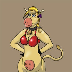 1girls abby_(back_at_the_barnyard) anthro back_at_the_barnyard barnyard big_breasts blonde_hair blue_eyes bovid bovine bra breasts cleavage clothing knives_(artist) nickelodeon tagme udders