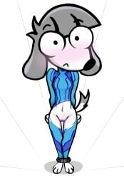 background black_eyes blue_body blue_suit blush bodysuit canine dog_ears dog_girl dog_tail doggy_style excited excited_female female female_focus female_only fifi_(somemf) furry furry_ears furry_female furry_only furry_tail gray_hair hips la_tiapat latex latex_suit legs looking_at_viewer looking_up nervous nervous_expression nervous_face nervous_female nintendo nose paws pov pussy samus_aran_(cosplay) short_hair suit thin thin_female thin_legs torn_bodysuit torn_clothes torn_clothing white_body white_fur white_skin