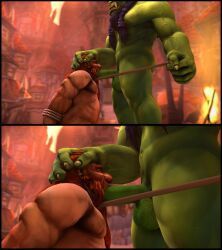 dwarf_(warcraft) dwarf_male gay gay_sex light-skinned_male light_skin male male/male orc orc_(warcraft) orc_male outdoors sex warcraft world_of_warcraft