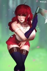 1girls abioske arm_strap axe belt belt_accessory belts big_breasts carrying_object fable_(fortnite) fairy_tales fortnite fortnite:_battle_royale full_body fully_clothed green_eyes hand_on_crotch holding_axe holding_object holding_weapon light-skinned_female literature little_red_riding_hood miniskirt nipple_bulge public_domain red_hair red_riding_hood seductive seductive_eyes seductive_female seductive_look seductive_pose sleveless solo solo_female solo_focus thick thick_ass thick_hips thick_legs thick_thighs thigh_boots thighs thin_waist