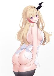 1girls apron ass blonde_hair blush female female_only kou_mariya licking_lips light-skinned_female light_skin monster_girl naked_apron petalight pointy_ears pokuriin purple_eyes solo v4mirai vampire vampire_girl virtual_youtuber