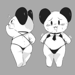 anthro ass blush chibi chizucyazuke drooling male_only micro_bikini necktie open_mouth panda pon_groom semi-anthro simple_background sweat sweatdrop swimsuit towelket_one_more_time trembling