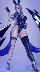 1girls 3d_(artwork) 3d_model 3d_render bunny_costume bunny_girl bunny_tail bunnysuit choker curvy curvy_female curvy_figure evelynn fingerless_gloves gloves high_heels k/da_all_out_evelynn k/da_all_out_series k/da_series league_of_legends league_of_legends:_wild_rift leotard looking_at_viewer posing posing_for_the_viewer riot_games sfrinzy solo solo_female solo_focus stockings thick_ass thighhighs thighs weapon weapon_tail white_hair yellow_eyes