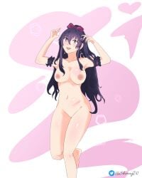 breasts date_a_live female legs long_hair naked nipples purple_eyes purple_hair sheong_wong smile yatogami_tohka