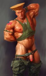 abs balls bara biceps big_balls big_penis blonde_hair capcom guile male male_nipples male_only manly muscular_male nipples nude pecs penis qai_san street_fighter street_fighter_6