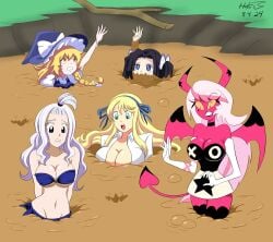 breasts crossover fairy_tail female female_only hefess helluva_boss kanzaki_aoi_(kimetsu_no_yaiba) katsuragi_(senran_kagura) kimetsu_no_yaiba kirisame_marisa mirajane_strauss mud quicksand senran_kagura tagme touhou verosika_mayday_(helluva_boss)