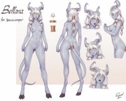 ahe_gao ass bellana_(spacecamper) breasts colored_skin draenei female from_behind full_body grey_skin highres hooves horns long_hair medium_breasts multiple_hair_ties multiple_views nipple_piercing nipples original own_hands_clasped own_hands_together personalami piercing pointy_ears pussy standing tail tongue tongue_out warcraft white_hair world_of_warcraft yellow_eyes