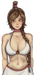 1girls avatar_legends avatar_the_last_airbender braided_ponytail brown_hair brunette_hair cleavage female female_only fire_nation noipott simple_background solo solo_focus tied_hair ty_lee white_background