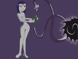 1girls book dc dc_comics dcau female female_focus female_only forehead_jewel grey_skin imminent_sex mechanical nude portal purple_hair rachel_roth raven_(dc) sex_machine straight_hair teen_titans tentacle vankitten