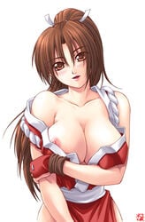 breasts brown_eyes brown_hair cleavage fatal_fury female female_only human kagehara_hanzou king_of_fighters mai_shiranui nipple_slip nipples solo