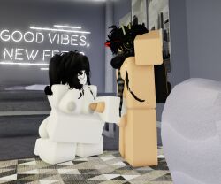 1boy1girl 3d areolae balls bedroom breasts bunmads bunmadss clueless_ eye_contact glasses handjob holding_up_breasts innocent_expression nipples pale_skin penis roblox roblox_avatar roblox_game robloxian self_upload sitting_on_ground tagme white_skin