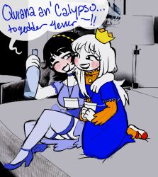 2girls blush convention cosplay crown drunk guidestuck high_heels holding_bottle homestuck intoxicated lil_cal_(homestuck) mspfa quinn_egbert roleplay strilalonder