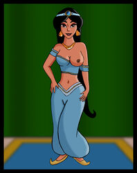 1girls aladdin arabian arabian_clothes areola areola_slip breast_slip breasts disney disney_princess erect_nipples female female_only harem_outfit human nipple_slip nipples princess princess_jasmine ravenchild solo