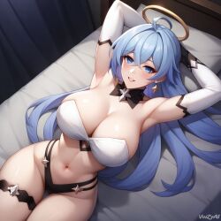 ai_generated big_breasts bra breasts cleavage cowboy_shot female hi_res honkai:_star_rail long_hair panties robin_(honkai:_star_rail) smile thighs vinzyai