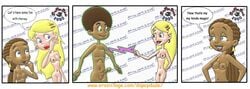 2girls archie_comics blonde_hair brown_hair chloe_flan dark-skinned_female dark_skin harvey_dwight_kinkle human magic multiple_girls sabrina_the_teenage_witch transformation