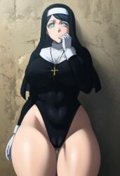 adapted_costume ai_generated black_clover hi_res hourglass_figure leotard lily_aquaria nun nun_outfit sister_lily tagme