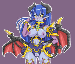 astaroth astaroth_(shinrabanshou) blue_skin clothing demon_girl demon_horns demon_tail demon_wings horns medium_breasts pointy_ears shinrabanshou succubus