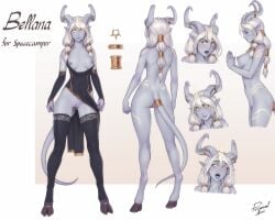 ahe_gao ass bellana_(spacecamper) black_dress black_thighhighs breasts character_sheet colored_skin draenei dress female from_behind full_body grey_skin highres hooves horns long_hair medium_breasts multiple_hair_ties multiple_views nipple_piercing nipples original own_hands_clasped own_hands_together personalami piercing pointy_ears pussy simple_background standing tail thighhighs tongue tongue_out warcraft white_hair world_of_warcraft yellow_eyes