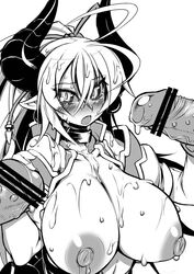 asmodeus_(shinrabanshou) censored clothing cum large_breasts monochrome shinrabanshou tagme