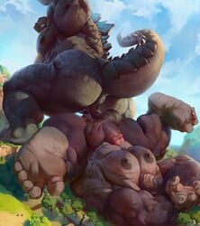 2021 2boys anthro anus ape balls digital_media_(artwork) gay genitals godzilla godzilla_(series) gorilla haplorhine hi_res kaiju king_kong macro male male/male male_only mammal nipples penis plant primate toho tree yaoi zoroj