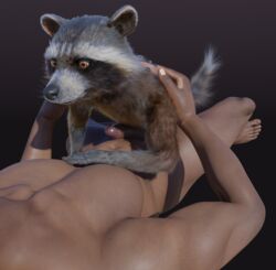 2boys 3d_(artwork) 5_fingers 5_toes anthro biped black_nose blender_(software) brown_body brown_eyes brown_fur cheek_tuft claws cybernetics digital_media_(artwork) disney duo embrace embracing erection facial_markings facial_tuft feet finger_claws fingers fur gay genitals gradient_background guardians_of_the_galaxy head_markings hi_res human human_on_anthro interspecies lying machine male male/male male_only mammal markings marvel mask_(marking) multicolored_body multicolored_fur muscular muscular_male nude pawpads penis pink_penis plantigrade procyonid purple_background raccoon ringtail rocket_raccoon rockyrcoon sex simple_background size_difference smile toe_claws toes tuft whiskers white_body white_ear_tips white_fur white_muzzle yaoi