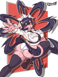 ass big_ass big_breasts breasts chivox00 exposed_ass filia_(skullgirls) miniskirt panties samson_(skullgirls) schoolgirl skirt skullgirls thick_thighs thighhighs trefoil white_panties