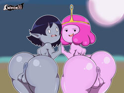 2girls adventure_time anus chivox00 marceline multiple_girls pink_hair pink_skin princess_bubblegum young young_marceline young_princess_bubblegum