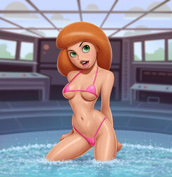 1girls bikini disney disney_channel drew_gardner female female_only green_eyes hot_tub human jacuzzi kim_possible kimberly_ann_possible looking_at_viewer micro_bikini nipple_bulge no_eyewear open_mouth orange_hair partially_visible_vulva pokies red_hair revealing_clothes skimpy_clothes swimsuit teenager water wet