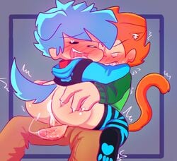 2boys anal anal_sex ass ass_shine blue_hair blush boyfriend_(friday_night_funkin) bubble_butt cat_boy cat_ears cat_tail catboy claws claws_on_ass clothed_sex cum cum_in_ass cum_leaking cute dog_boy dog_ears dog_tail dogboy femboy femboyfriend friday_night_funkin furry gay ginger ginger_hair hands_on_ass hearts_in_eyes hoodie leaking_cum male/male male_on_male male_only one_eye_closed orange_hair penis pico_(newgrounds) plump_ass saliva simple_background stockings stolida120 straddling striped_legwear striped_thighhighs sweater twitch_lines twitching yaoi