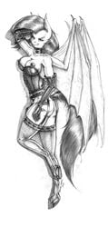 anthro armwear baron_engel bat_pony breasts clothed clothing corset elbow_gloves equid female flutterbat_(mlp) fluttershy_(mlp) friendship_is_magic garter_belt garter_straps genitals gloves handwear hasbro hi_res legwear lingerie looking_at_viewer mammal monochrome my_little_pony partially_clothed pussy smile solo straight_hair thigh_highs topwear unguligrade_anthro