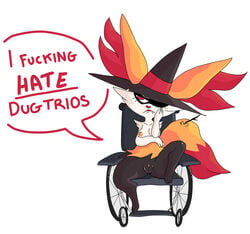 absurd_res anthro braixen dialogue disability female genitals hi_res magic_user nintendo pokémon_(species) pokemon pokemon_(species) ponporio_(artist) pussy solo video_games wheelchair witch