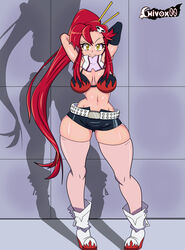 big_breasts chivox00 no_eyewear red_hair shorts stockings tengen_toppa_gurren-lagann tengen_toppa_gurren_lagann thick_thighs yellow_eyes yoko_littner