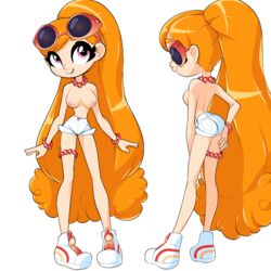 1girls 2021 bracelets breasts hi_res jude_(thousandarms) long_legs necklace nipples orange_eyes orange_hair original ponytail pose shoes shorts sneakers sunglasses sunglasses_on_head thousandarms topless transparent_background very_long_hair white_shorts